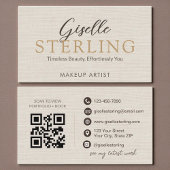 Elegante Linnen Script  Moderne QR Code Visitekaartje