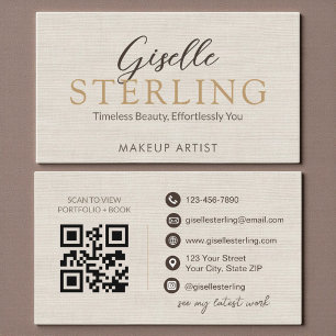 Elegante Linnen Script  Moderne QR Code Visitekaartje