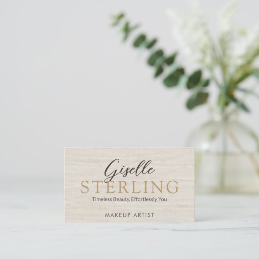 Elegante Linnen Script Moderne QR Code Visitekaartje (Staand voorkant)