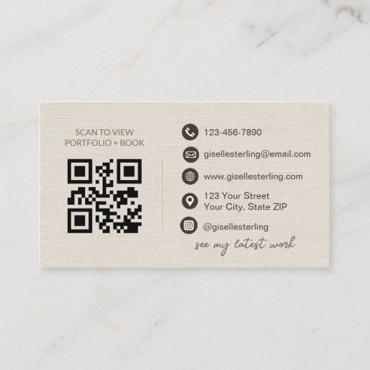 Elegante Linnen Script  Moderne QR Code Visitekaartje (Achterkant)