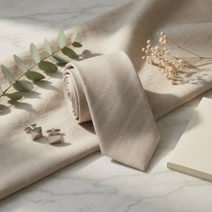 Elegante Linnen Streep Neutraal Beige Stropdas
