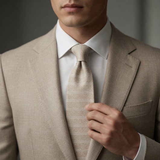 Elegante Linnen Streep Neutraal Beige Stropdas