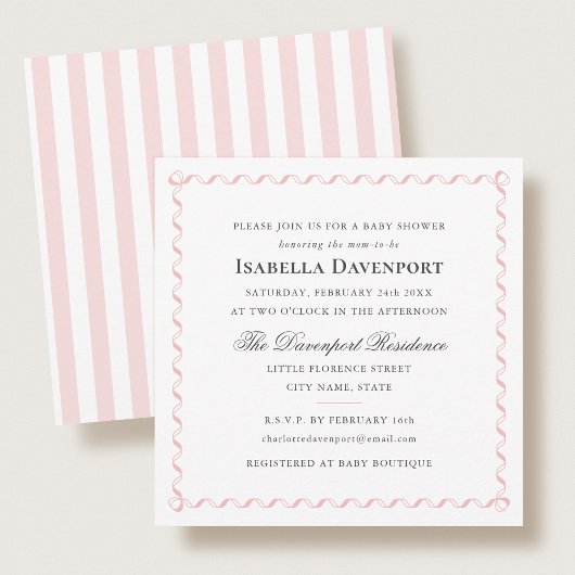 Elegante Lint Baby Shower Strepen Script Roze Kaart