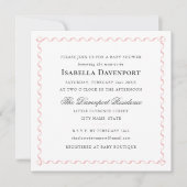 Elegante Lint Baby Shower Strepen Script Roze Kaart (Voorkant)