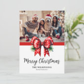 Elegante lint familie foto kerstmis feestdagenkaart (Staand voorkant)