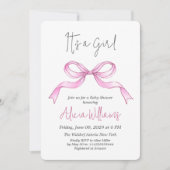 Elegante lint roze strik baby meisje baby shower kaart (Voorkant)