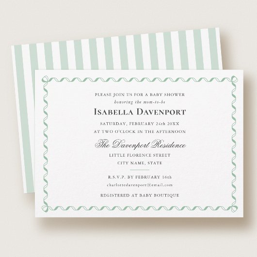 Elegante lintcandy gestreepte babyshower groen kaart