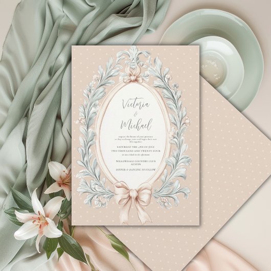 Elegante lintframe groen vintage bruiloft kaart