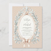 Elegante lintframe groen vintage bruiloft kaart (Voorkant)