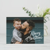 Elegante linthoek vrolijk kerstscript feestdagenkaart (Staand voorkant)