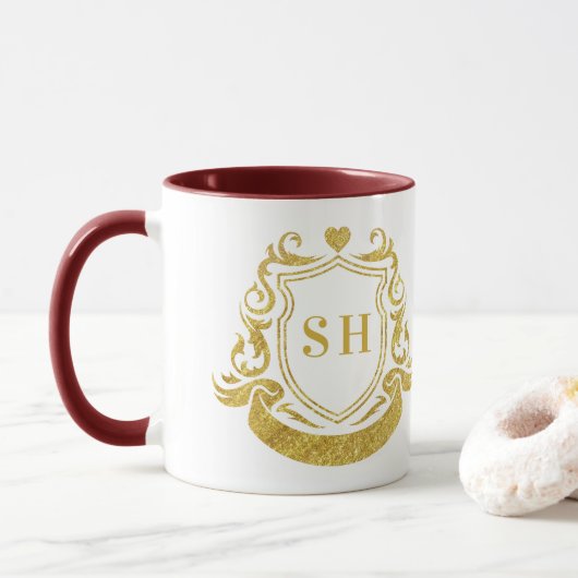 Elegante linttop en gouden initiaalmonogram mok (Met donut)