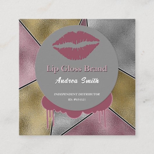 Elegante Lip Gloss Schoonheid Cosmetisch Merk Cust Vierkante Visitekaartje (Voorkant)