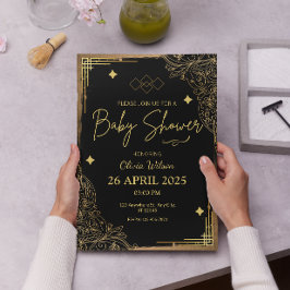 Elegante Little King's Gold & Black Baby shower Kaart