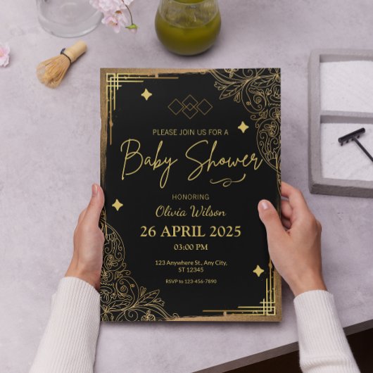 Elegante Little King's Gold & Black Baby shower Kaart