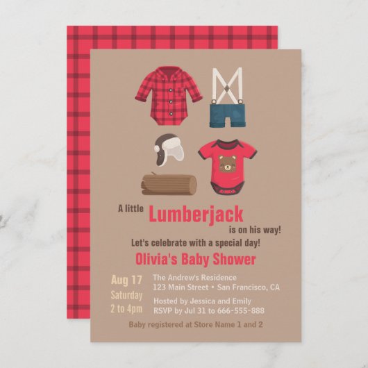 Elegante Little Lumberjack Baby Shower Uitnodiging (Voorkant / Achterkant)