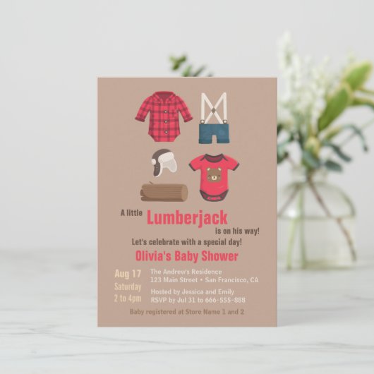Elegante Little Lumberjack Baby Shower Uitnodiging (Staand voorkant)
