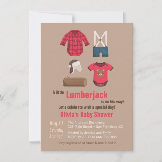 Elegante Little Lumberjack Baby Shower Uitnodiging (Voorkant)