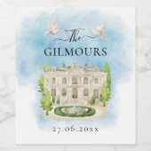 Elegante locatie | bloemen duiven Bruiloft Luxe Wijn Etiket (Enkel label)