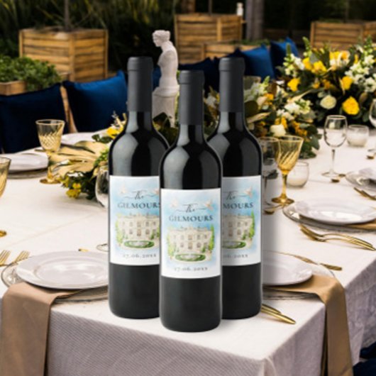 Elegante locatie | bloemen duiven Bruiloft Luxe Wijn Etiket