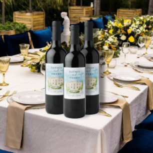Elegante locatie   bloemen duiven Bruiloft Luxe Wijn Etiket