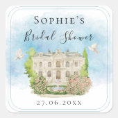 Elegante locatie fontein duiven bloemen Bruidsjurk Vierkante Sticker (Voorkant)