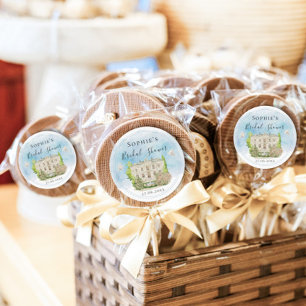 Elegante locatie fontein duiven bloemen Bruidsmeis Ronde Sticker
