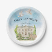 Elegante locatie | Fonteinduiven Bruiloft Luxe Papieren Bordje (Voorkant)