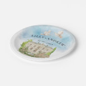 Elegante locatie | Fonteinduiven Bruiloft Luxe Papieren Bordje (Gekanteld)