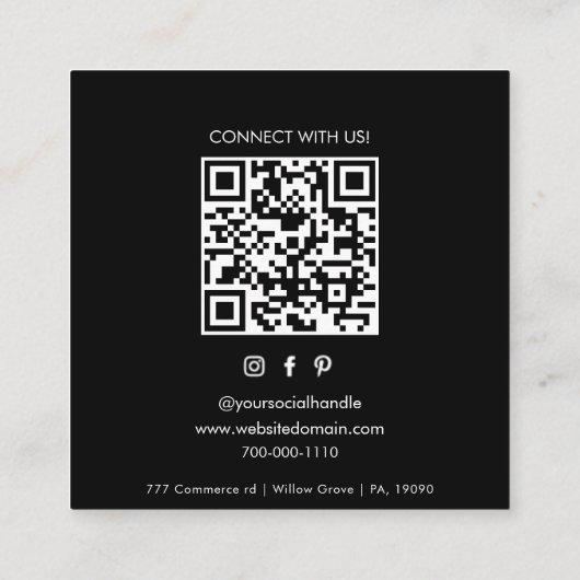 Elegante Logo Formele QR Code Vierkante Visitekaartje (Achterkant)