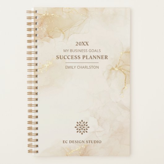 Elegante Logo Gold Beige Waterverf | Zakelijk Planner (Voorkant)