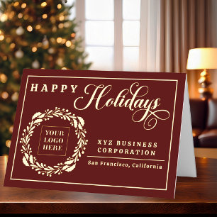 Elegante Logo Krans Gelukkig Kerstfeest Zakelijk Folie Feestdagenkaart