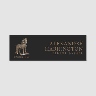 Elegante logo met bronzen Mustang voor herenkapper Naamplaatje