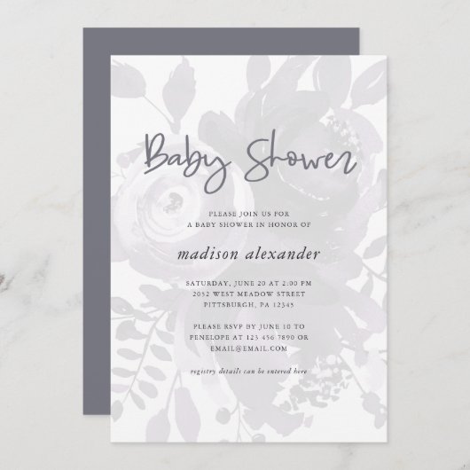 Elegante look Bloemen Baby shower Uitnodiging (Voorkant / Achterkant)