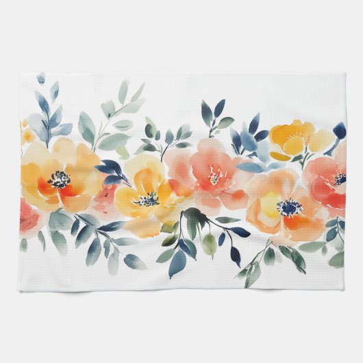 Elegante losse watercolorbloemen theedoek (Horizontaal)