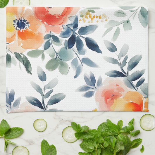 Elegante losse watercolorbloemen  theedoek (Gevouwen)