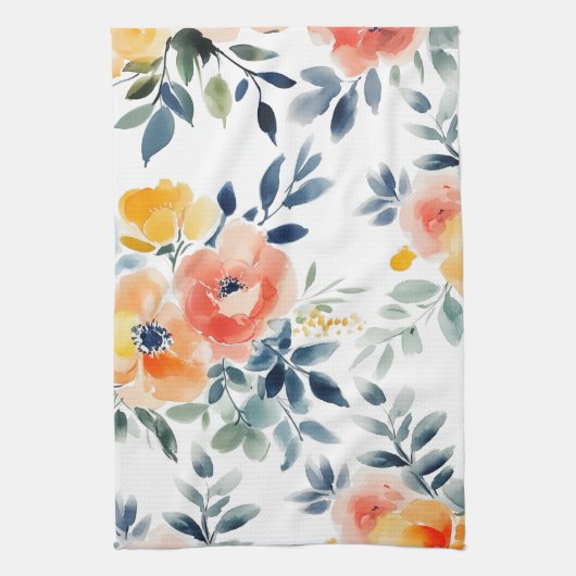 Elegante losse watercolorbloemen  theedoek (Verticaal)