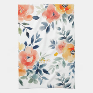 Elegante losse watercolorbloemen theedoek