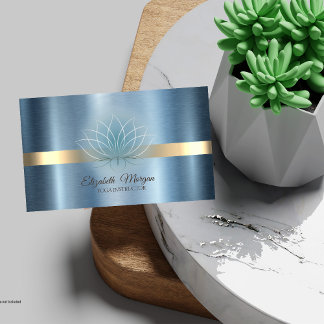 Elegante Lotus Blauwe Metallic Yoga-instructeur Visitekaartje