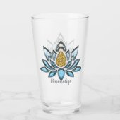 Elegante Lotus Bloem Blauw Goud Zen Yoga Namaste Glas (Achterkant)