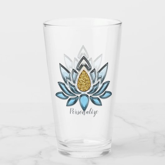 Elegante Lotus Bloem Blauw Goud Zen Yoga Namaste Glas (Achterkant)