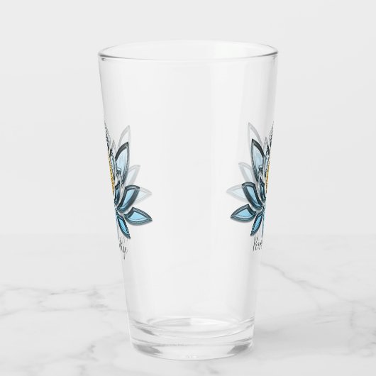 Elegante Lotus Bloem Blauw Goud Zen Yoga Namaste Glas (Rechts)