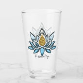 Elegante Lotus Bloem Blauw Goud Zen Yoga Namaste Glas (Voorkant)