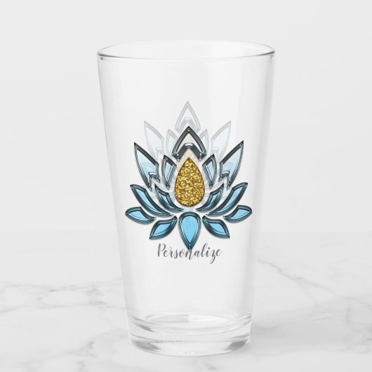 Elegante Lotus Bloem Blauw Goud Zen Yoga Namaste Glas (Voorkant)