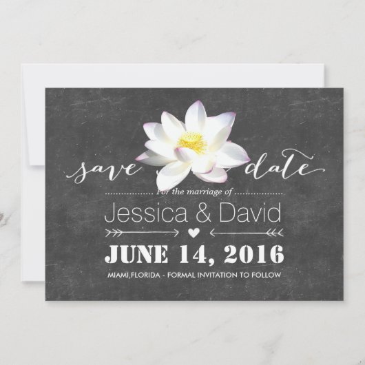 Elegante Lotus Bloem Krijtbord Save the Date (Voorkant)