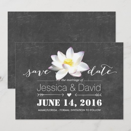 Elegante Lotus Bloem Krijtbord Save the Date (Voorkant / Achterkant)
