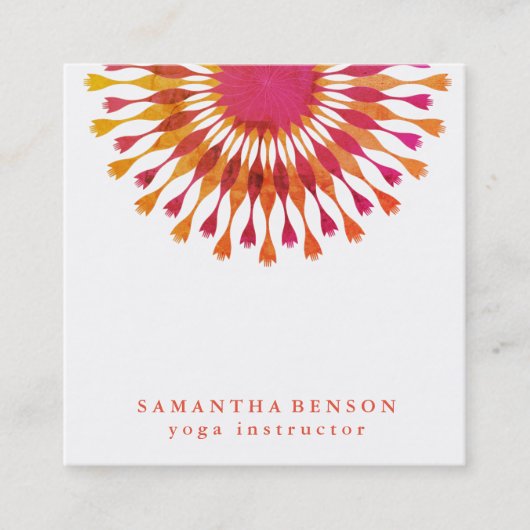 Elegante Lotus Bloem Logo Yoga Instructrice Vierkante Visitekaartje (Voorkant)