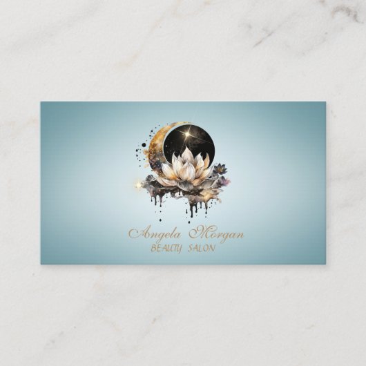 Elegante Lotus Bloem Maan Blauw Visitekaartje (Voorkant)