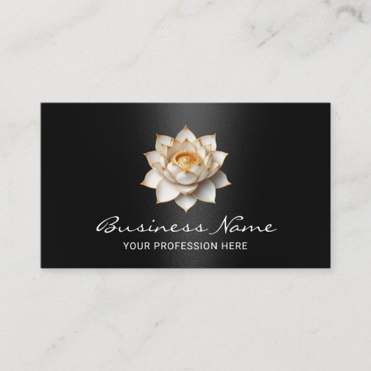 Elegante Lotus Bloem Moderne Zwarte Salon & SPA Visitekaartje (Voorkant)