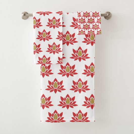 Elegante Lotus Bloem Rood Goud Zen Yoga Bad Handdoek (Insitu)