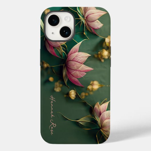 Elegante Lotus Bloem Roze & Goud | Monogram Case-Mate iPhone Case (Achterkant)